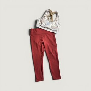 Fabletics Bundle Activewear Set Womens M Red PowerHold Strappy Leggings Bra